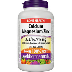 Calcium Magnesium Zinc 333/167/17mg (200 caplets)