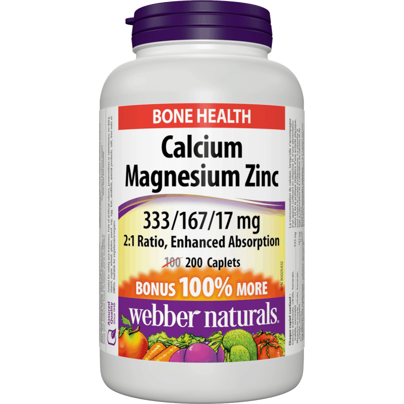 Calcium Magnesium Zinc 333/167/17mg (200 caplets)